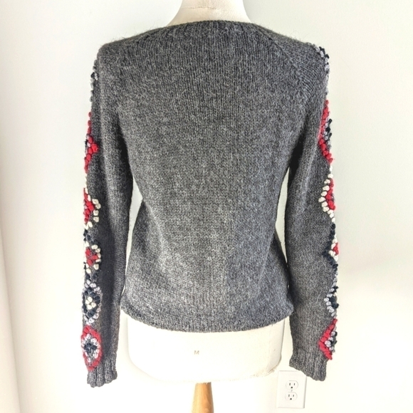 HANDKNIT Grey Sweater with Diamond Pattern Sleeves S/M - Picture 7 of 9